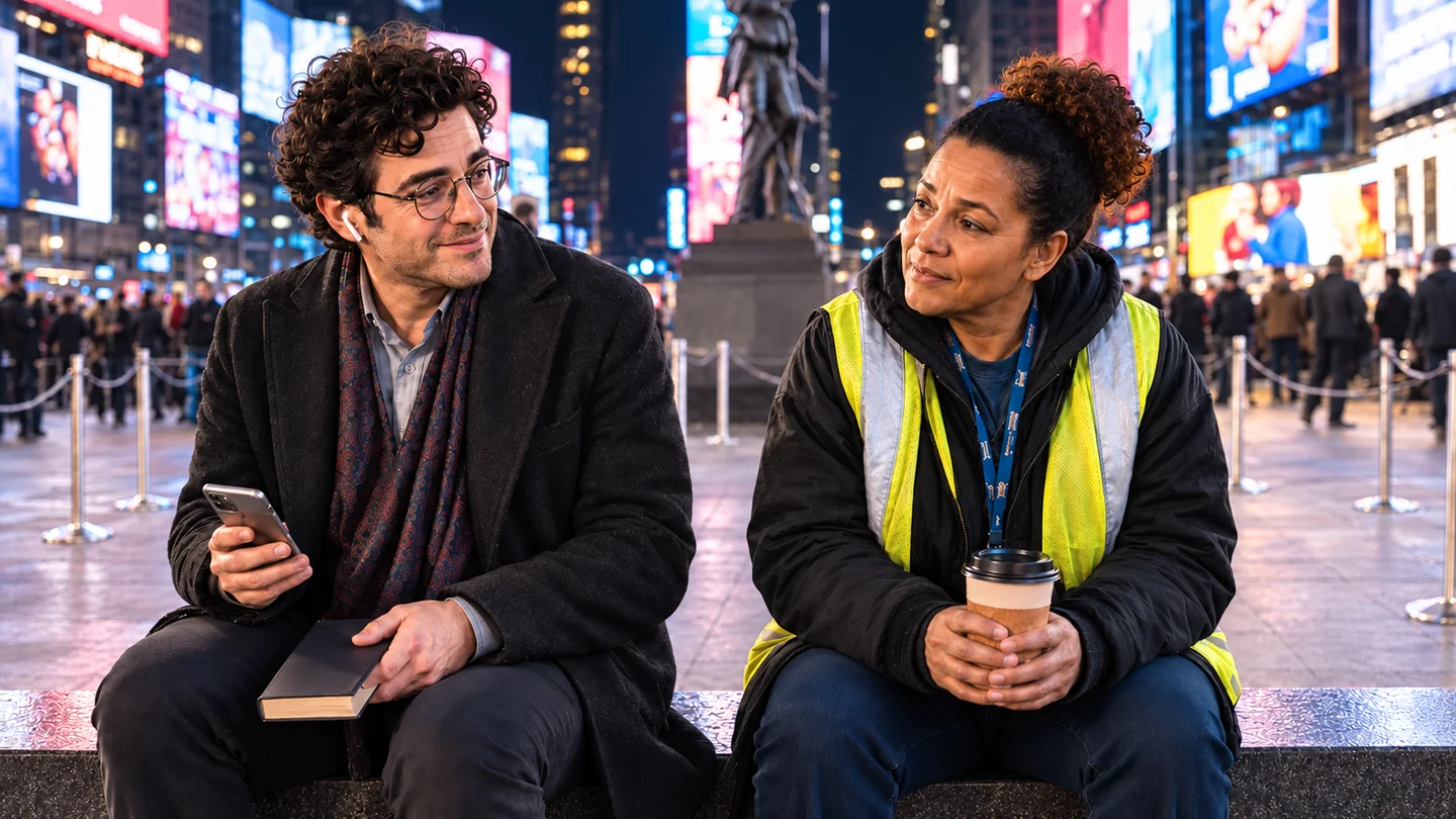 Joseph and Felicia in an imagined Times Square scene